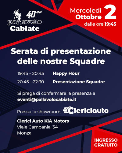 Mercoledì 2 Ottobre - Serata di presentazione delle nostre Squadre